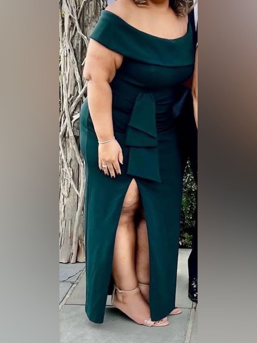 Xscape Emerald Green Maxi Dress with Draped Front Bow - Picture 3 of 3